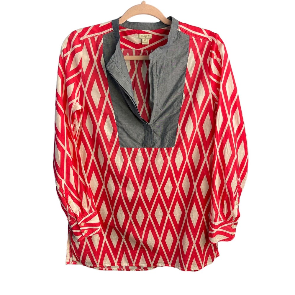 J.Crew Geometric Print Blouse Boho Chic Lightweight Popover Shirt XS Costal